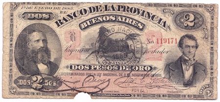 1883 billete 2 pesos florencio varela