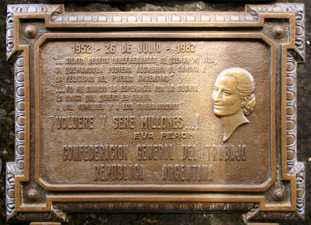 Eva Perón plaque, Recoleta Cemetery