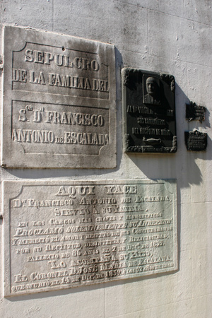 Francisco Antonio de Escalada, Recoleta Cemetery