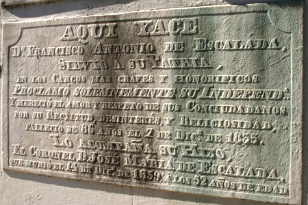 Francisco Antonio de Escalada, Recoleta Cemetery