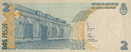 Bartolomé Mitre, 2 peso bill