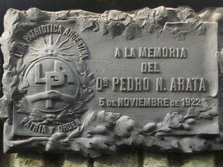 Pedro Arata, Liga Patriótica Argentina, Recoleta Cemetery Pedro Arata, Recoleta Cemetery