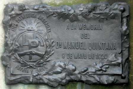 Manuel Quintana, LPA plaque, Recoleta Cemetery