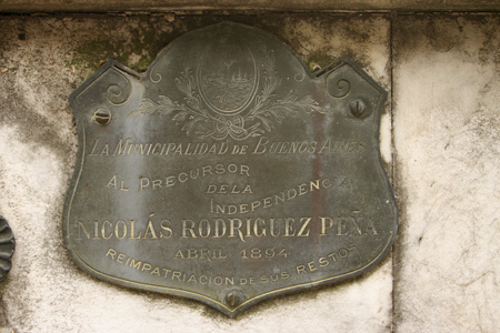 Nicolás Rodríguez Peña, Recoleta Cemetery