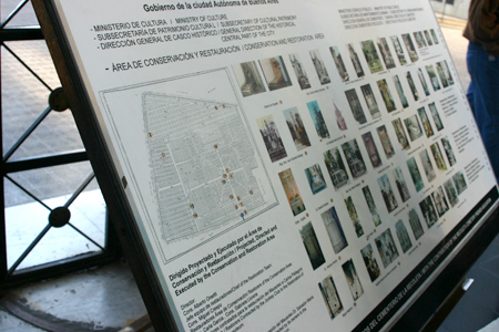 Restoration info panel, Recoleta Cemetery