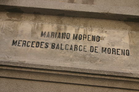 Mariano Moreno, Recoleta Cemetery